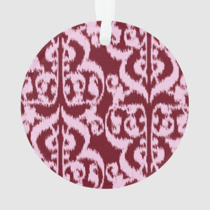 Adorno Ikat Moorish Damask - borgoña y rosa.