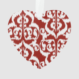 Adorno Ikat Moorish Damask - rojo oscuro y blanco