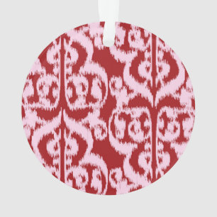 Adorno Ikat Moorish Damask - rojo oscuro y rosa