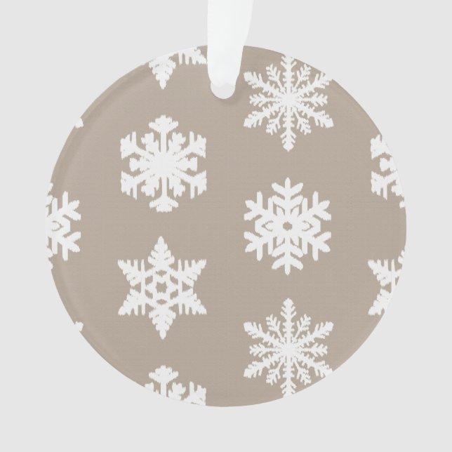 Adorno Ikat Snowflakes - Taupe tan y blanco (Anverso)