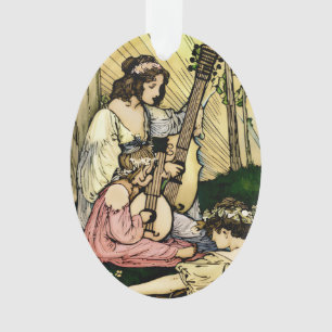 Adorno Ilustración Antigua de Músicos Hadas Art Nouveau