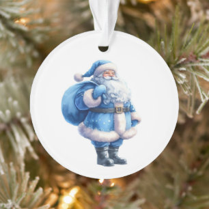 Adorno Ilustración de Papá Noel azul en acuarela