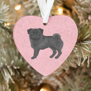 Adorno Ilustración de perro Pug negro con texto personali