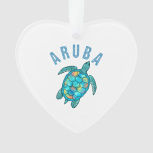 Adorno Ilustración de Tortuga Marina en la Playa de Aruba