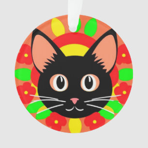 Adorno Ilustración Vibrante de Cara de Gato Adorable