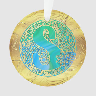Adorno Initial Monogram S Christmas - Gold, Teal & Blue
