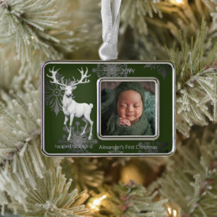 Adorno Ivory Reindeer Baber primera Navidad Green