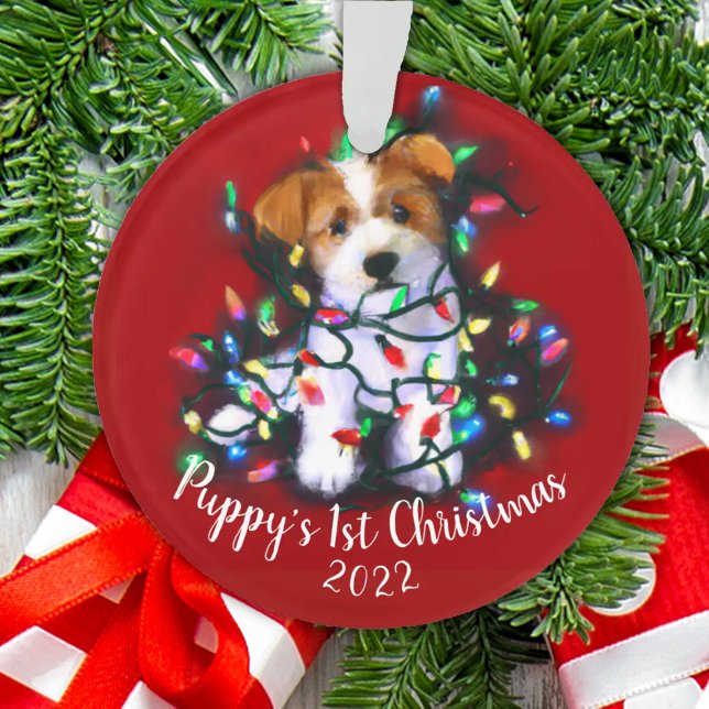 Adorno Jack Russell Terrier Dog & Christmas Tree Lights (Subido por el creador)