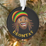 Adorno Jamaican Cute Rasta Man Personalized<br><div class="desc">Black Christmas tree ornament featuring a happy Rastafarian man. The text on the front is customisable,  so you can add a name or message.</div>