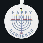 Adorno Jánuca feliz Menorah<br><div class="desc">Estos ornamentos de doble cara bonitos tienen un menorah y las palabras "Jánuca feliz." Vea las invitaciones a juego del fiesta aquí: https://www.zazzle.com/hanukkah_party_funny_whole_latke_fun_invitation-256781977102628379</div>