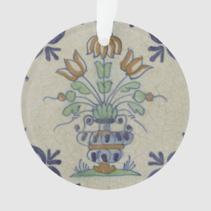 Adorno Jarrón Antiguo de Tulipán de Delft en Azul y Dorad