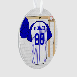 Adorno Jersey de béisbol blanco y azul personalizado