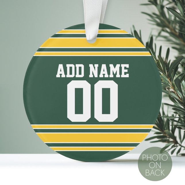 Adorno Jersey de fútbol con número de nombre personalizad (Personalized Photo Ornament with a Sports Jersey Design)