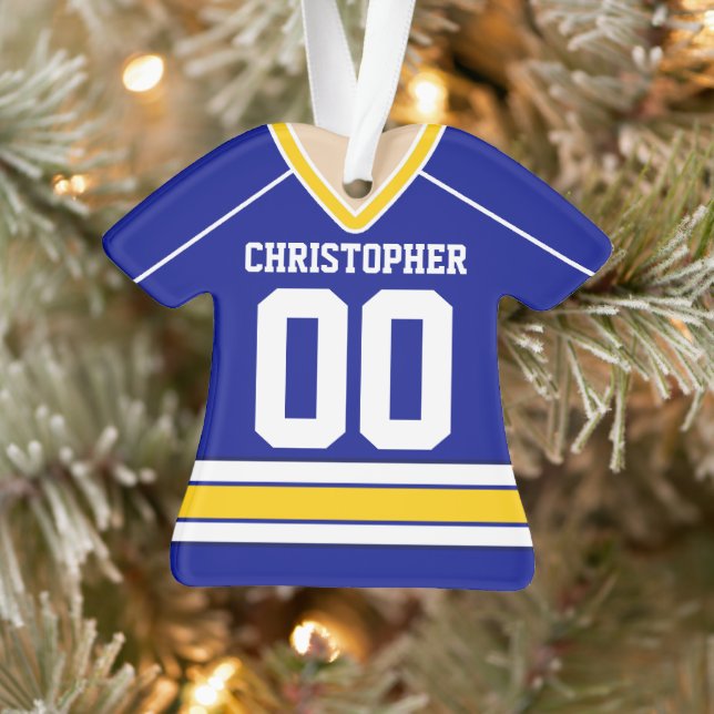 Adorno Jersey de hockey sobre Personalizado azul/blanco/a (Árbol)