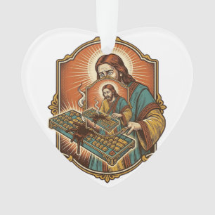 Adorno Jesús derrama café en teclado mecánico tecnología