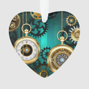 Adorno Joyería Steampunk Reloj en un fondo verde