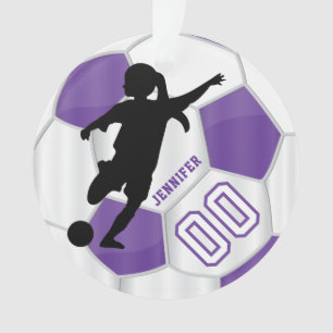 Adorno Jugador Chica de fútbol morado y blanco personaliz