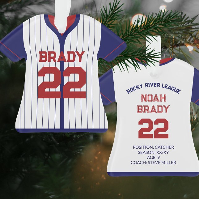 Adorno Jugador de beisbol Jersey anuncia Keepsake de la M (Personalized Baseball Jersey Red Navy Blue & White | Player stats, kid keepsake, team gifts)