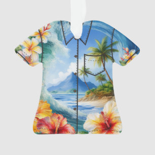 Adorno Kai Aloha Hibiscus Watercolor Wave Aloha Shirt