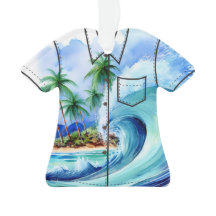 Kai Aloha Palms Watercolor Wave Aloha Shirt