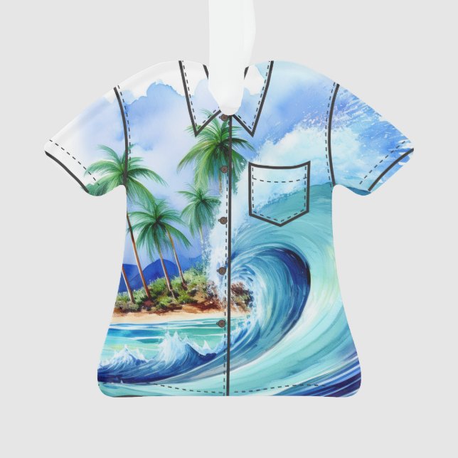 Adorno Kai Aloha Palms Watercolor Wave Aloha Shirt (Anverso)