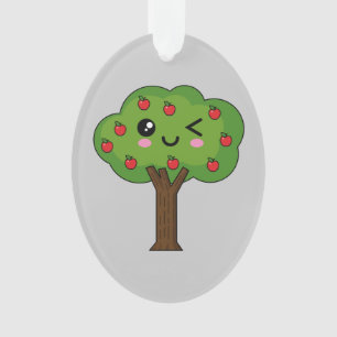Adorno Kawaii feliz árbol de manzanas