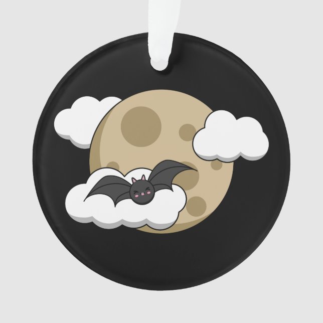 Adorno Kawaii Feliz Bat volando a plena Luna (Anverso)