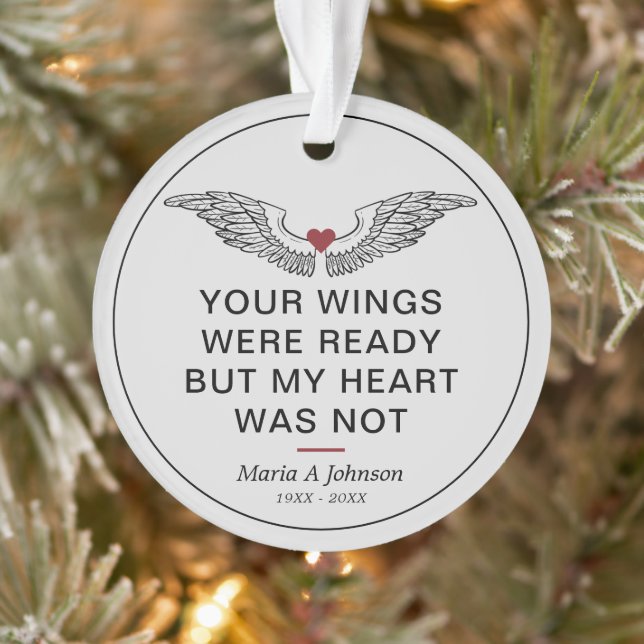 Adorno Keepsake Memorial Sympathy Photo Wings Heart (Árbol)