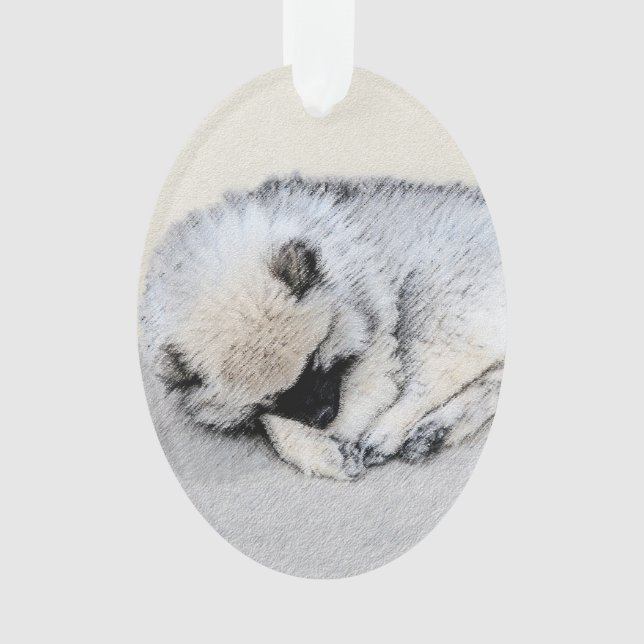 Adorno Keeshond Sleeping Pinting Pintura Original De Perr (Anverso)