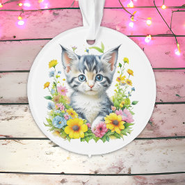 Adorno Kitten Flores Acuarela Personalizadas Navidad