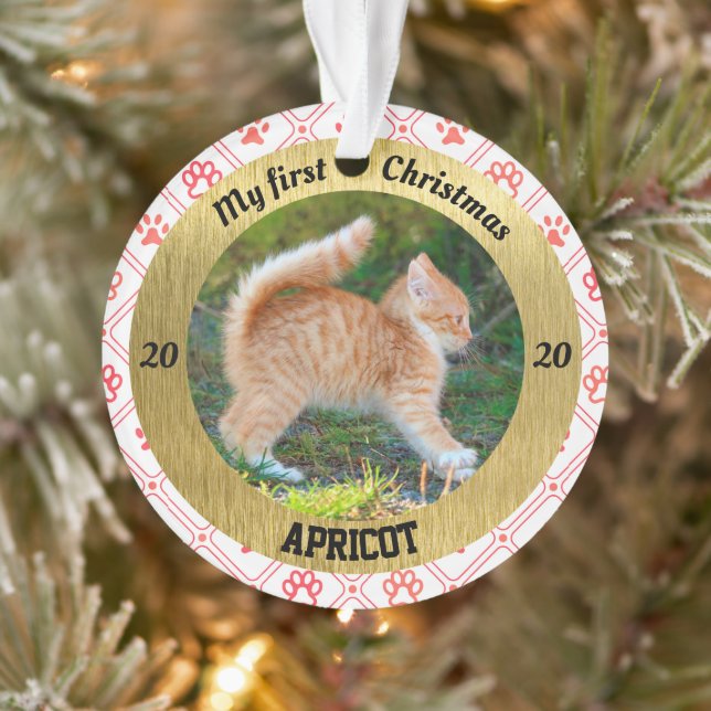 Adorno La primera foto navideña del gatito personalizado (Árbol)