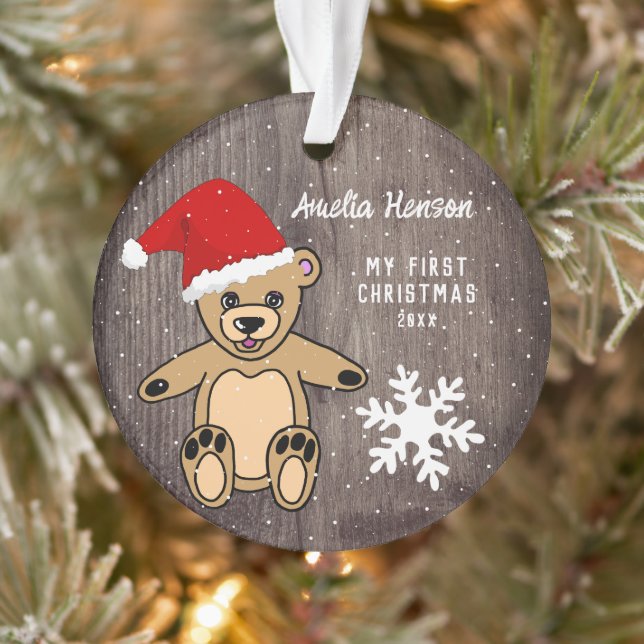 Adorno La primera madera navideña Teddy Bear Santa Hat (Árbol)