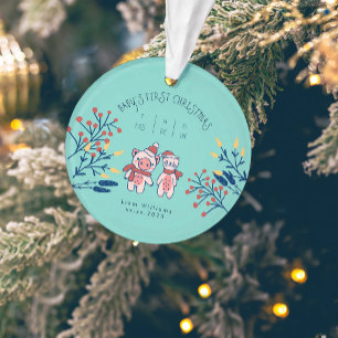 Adorno La primera Navidad de bebé, adorable cerdo y oso