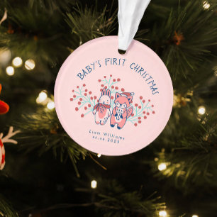 Adorno La primera Navidad de bebé, amigos del bosque