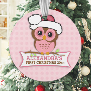 Adorno La primera Navidad de bebé Búho Rosa