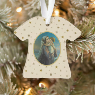 Adorno La Virgen María y el Niño Jesús en el fondo estrel