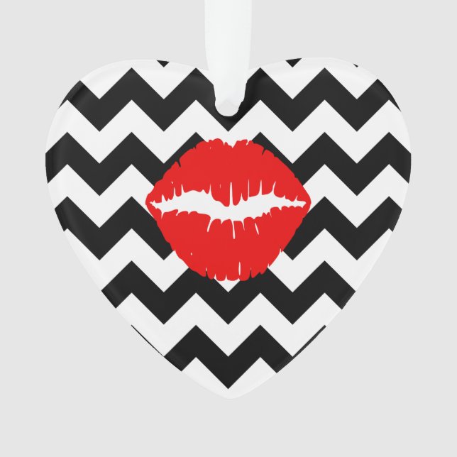 Adorno Labios rojos sobre zigzag blanco y negro (Anverso)