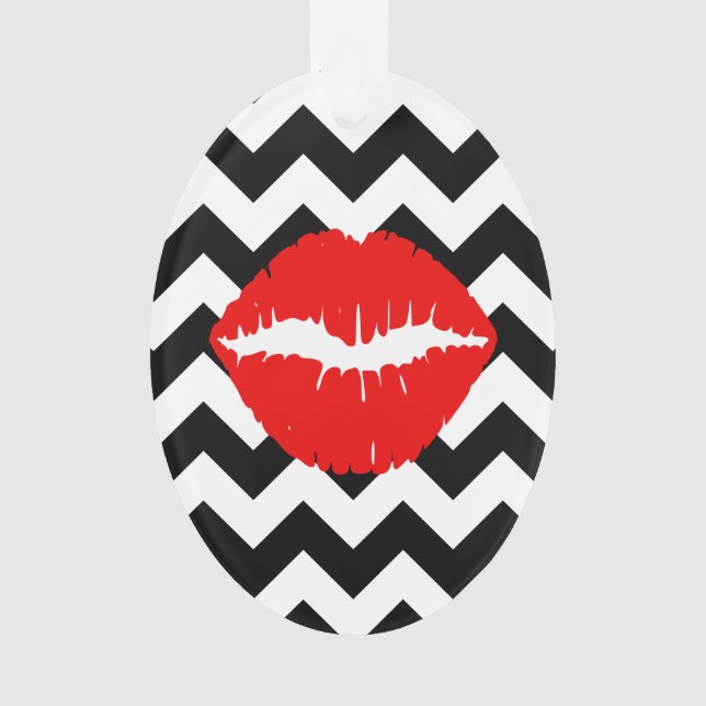 Adorno Labios rojos sobre zigzag blanco y negro (Anverso)