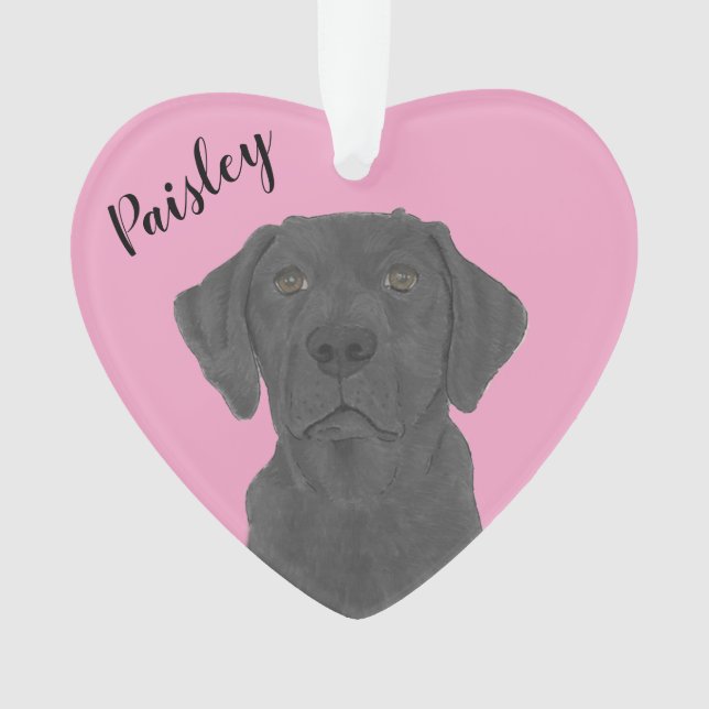 Adorno Labrador negro de corazón rosado personalizado (Anverso)