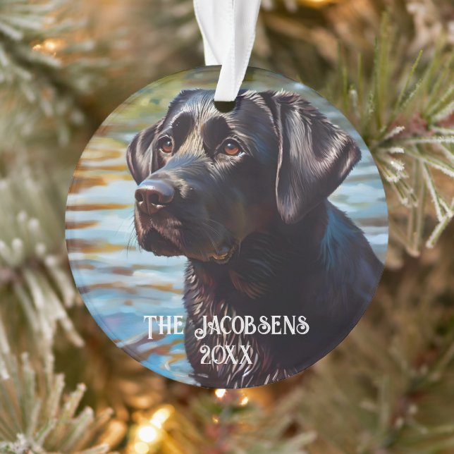 Adorno Labrador Negro En El Agua (Árbol)