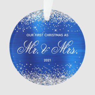 Adorno Laminado Brillante Azul Real Nuestro Primer Navida