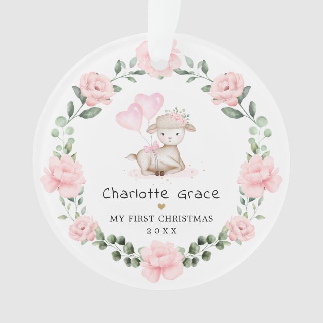 Adorno Lámpara Floral Rosa Lámina Bebé Primera Navidad (Anverso)