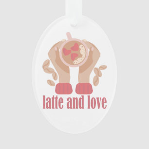 Adorno Latte y taza de amor, manos y cita de café