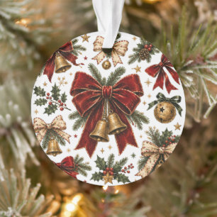 Adorno Lazos de Navidad Vintage y Campanas Doradas de Fie