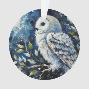 Adorno Lechuza blanca en rama con pintura lunar