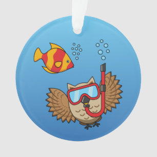 Adorno Lechuza con máscara de buceo y pescado tropical