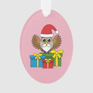Adorno Lechuza de Santa Claus con regalos