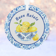Lemon Mediterráneo Buon Natale Azulejo Azul Toile