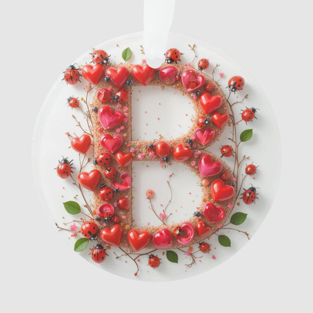 Adorno Letra alfabética creativa B con formas cardiacas (Anverso)