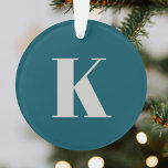 Adorno Letra inicial | Verde azulado Monograma Guay de es<br><div class="desc">Sencilla y elegante letra inicial personalizado monograma adorno de vacaciones en tipografía minimalista moderna en gris sobre azul verde azulado. ¡Un regalo o accesorio perfecto para personalizados con un toque personal!</div>